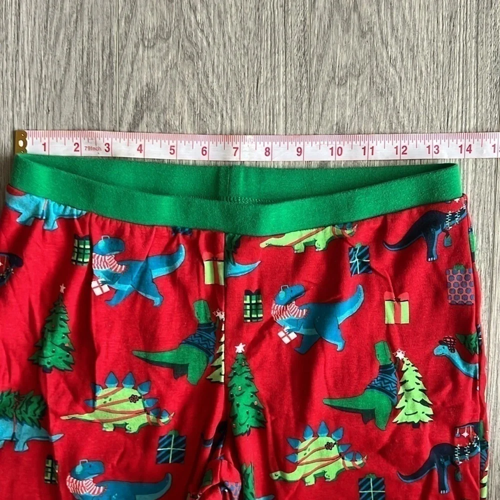 Christmas PJs Long Sleeve Pants Set Red Green Dinosaurs Size M
